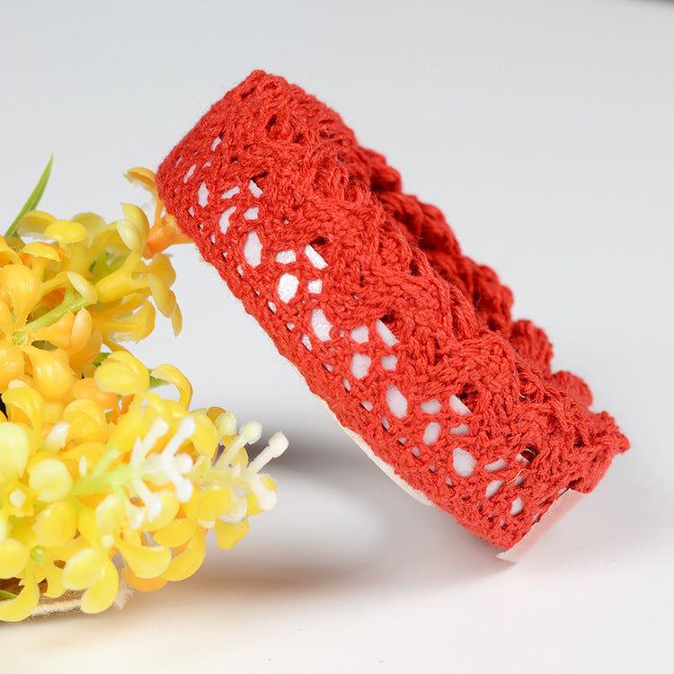 MajorCrafts 16mm 1.8metres Red Self-Adhesive Fabric Crochet Lace Washi Tape