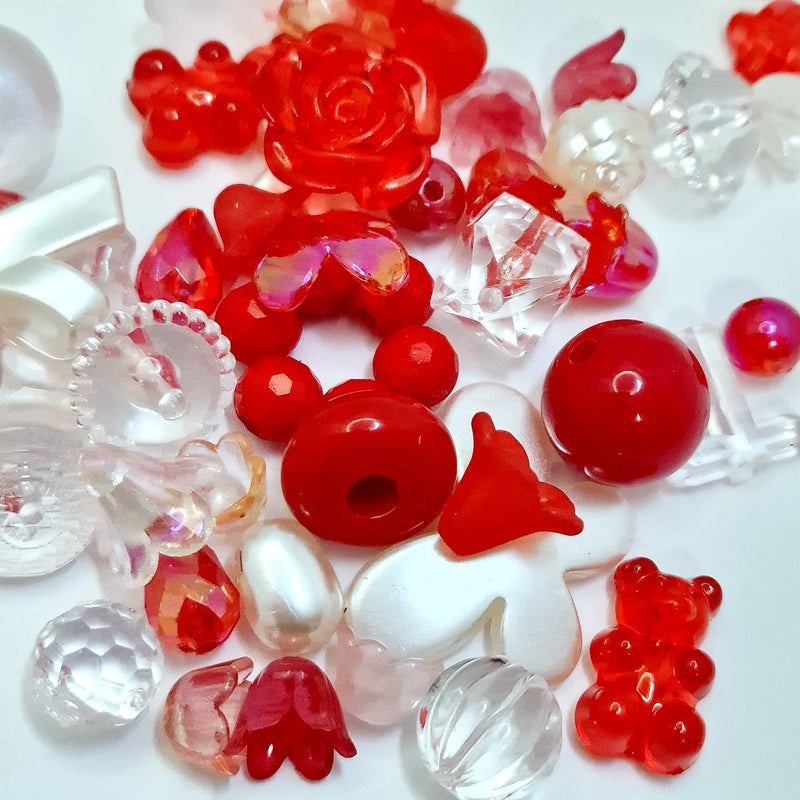 MajorCrafts 50g Red Theme Mixed Shapes & Sizes Acrylic Beads