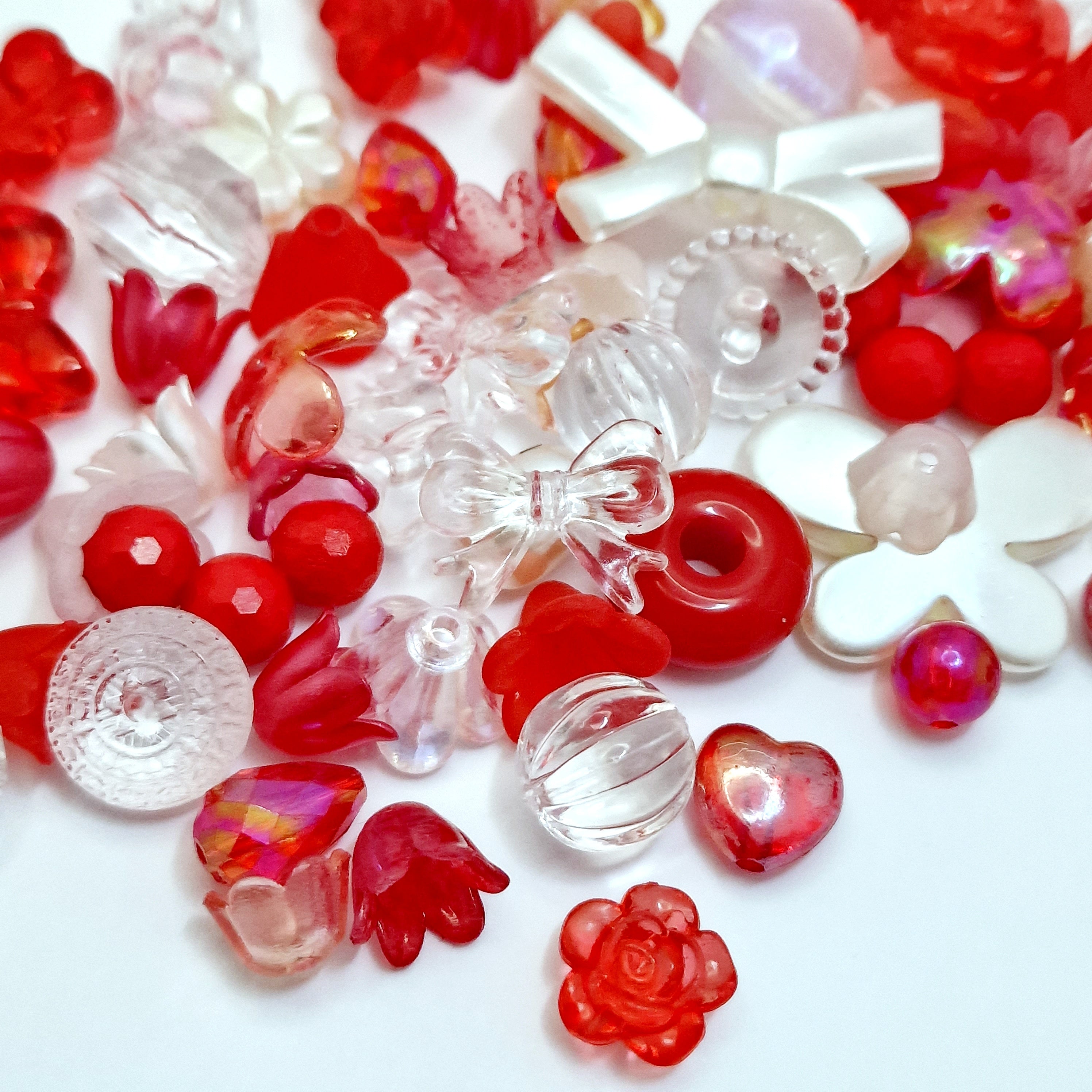 MajorCrafts 50g Red Theme Mixed Shapes & Sizes Acrylic Beads