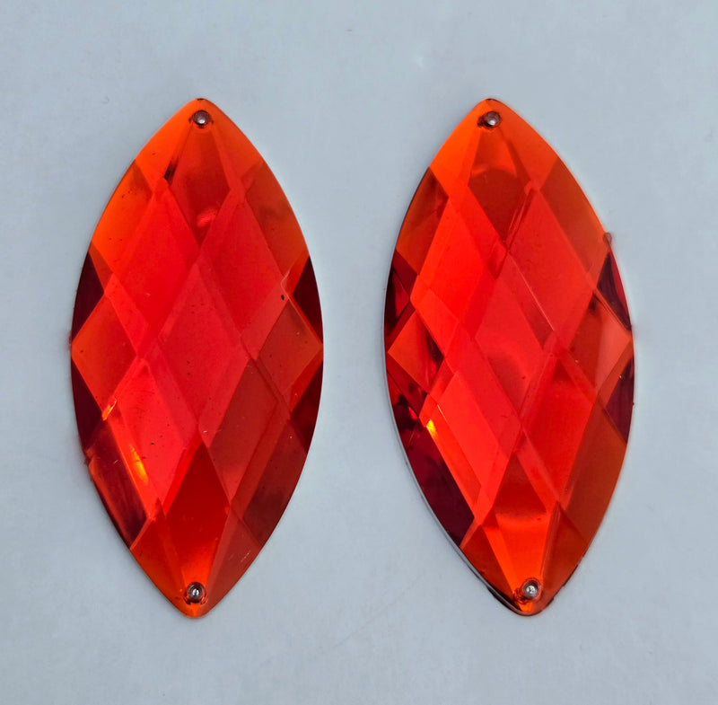 MajorCrafts 4pcs 62x30mm Red Flat Back Sew-on Navette Horse Eye Large Acrylic Rhinestones Gems