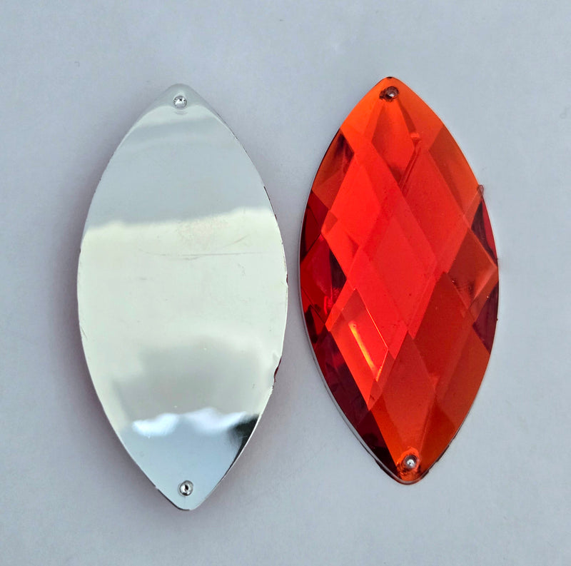 MajorCrafts 4pcs 62x30mm Red Flat Back Sew-on Navette Horse Eye Large Acrylic Rhinestones Gems