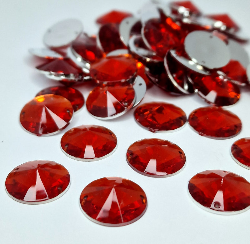 MajorCrafts 60pcs 16mm Red Round Acrylic Pointed Rivoli Sewing Rhinestones