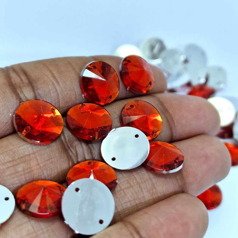 MajorCrafts 80pcs 12mm Red Round Acrylic Pointed Sewing Rhinestones
