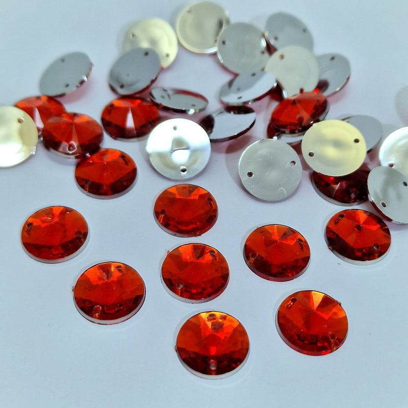 MajorCrafts 60pcs 14mm Red Round Acrylic Pointed Rivoli Sewing Rhinestones