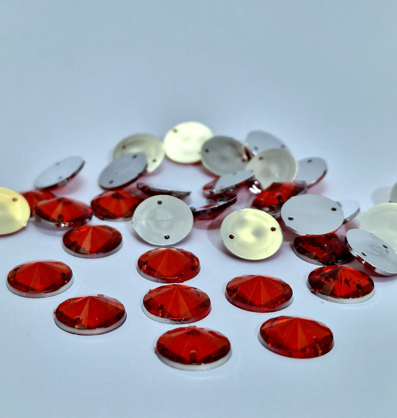 MajorCrafts 60pcs 14mm Red Round Acrylic Pointed Rivoli Sewing Rhinestones