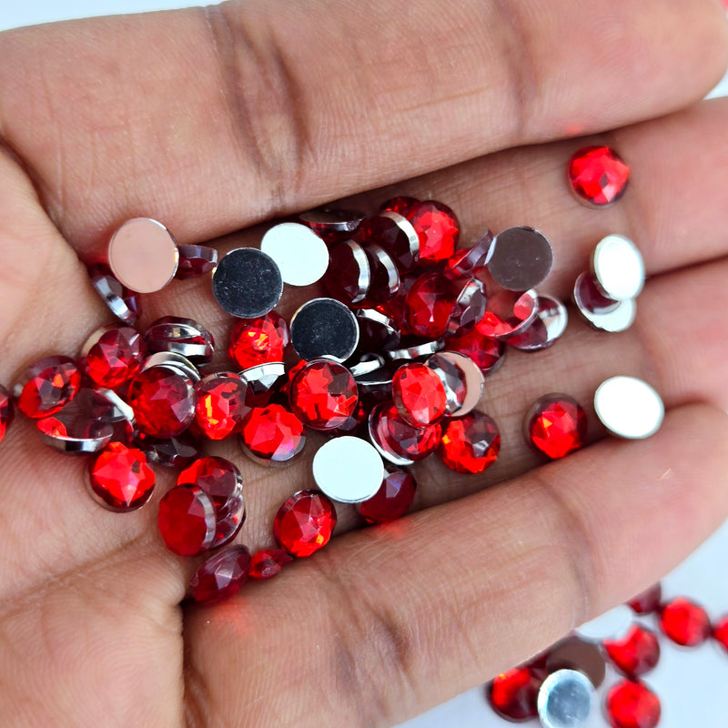 MajorCrafts 480pcs 6mm Red Star Facets Flat Back Round Acrylic Rhinestones