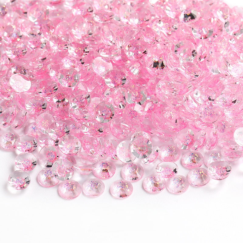 MajorCrafts Clear Rose Pink Glittered Flat Back Round 14 Facets Resin Rhinestones