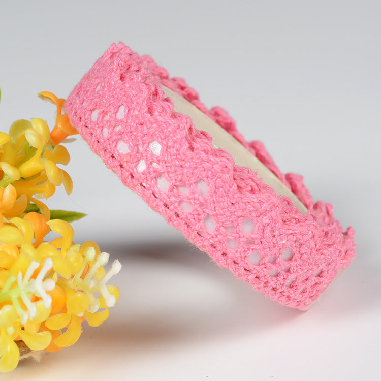 MajorCrafts 16mm 1.8metres Rose Pink Self-Adhesive Fabric Crochet Lace Washi Tape