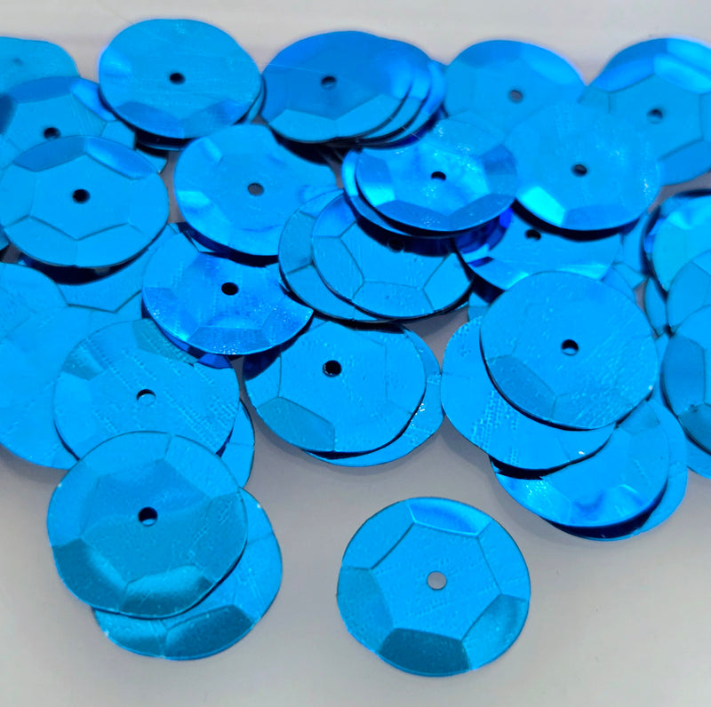 MajorCrafts 15mm 40grams 600pcs Royal Blue Metallic Round Sew-On Cup Sequins