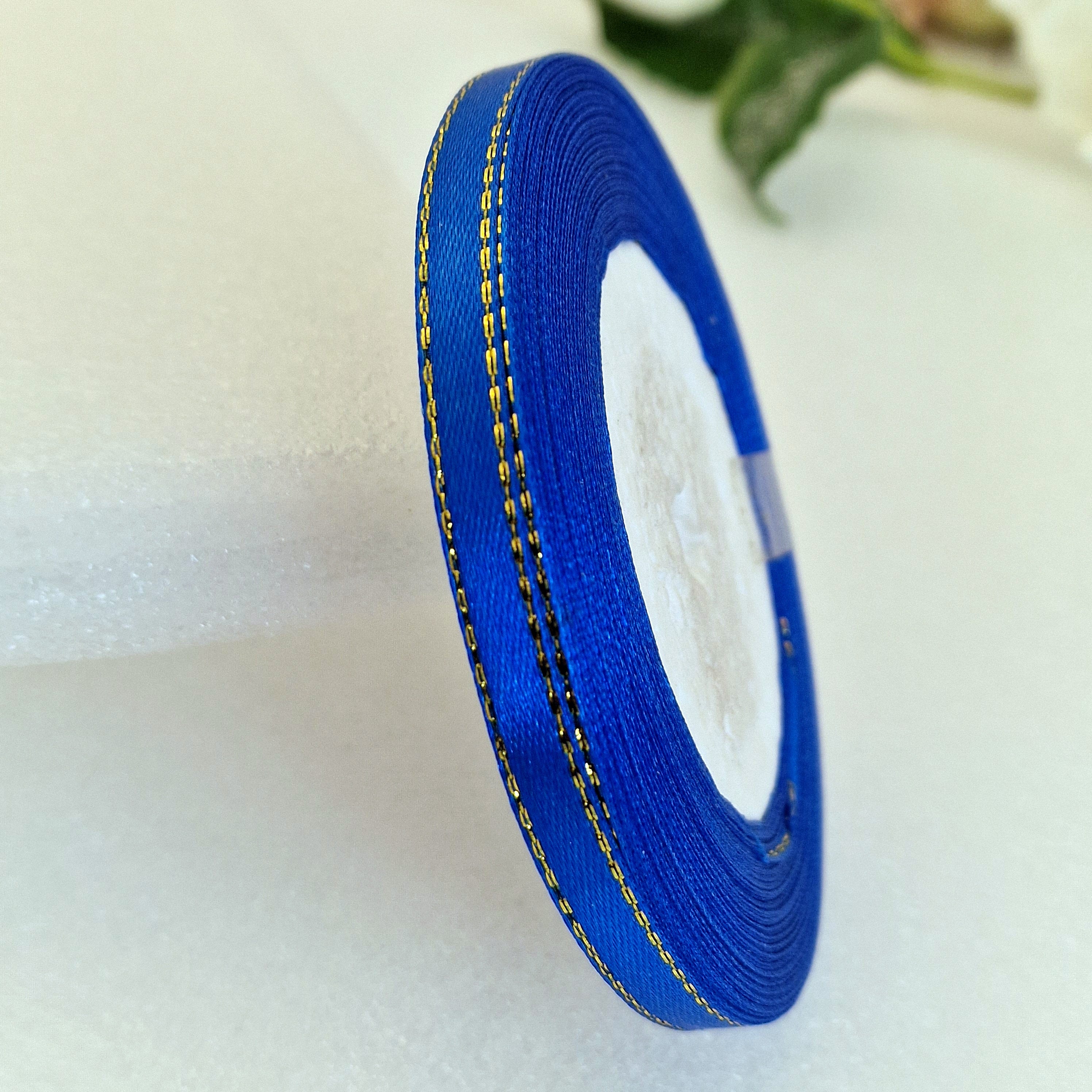 MajorCrafts 6mm 22metres Royal Blue with Gold Edge Trim Satin Fabric Ribbon Roll
