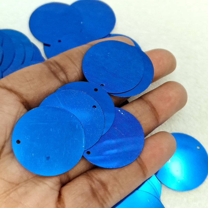 MajorCrafts 30mm 40grams 150pcs Metallic Royal Blue Large Round PVC Sequins with 1x Hole
