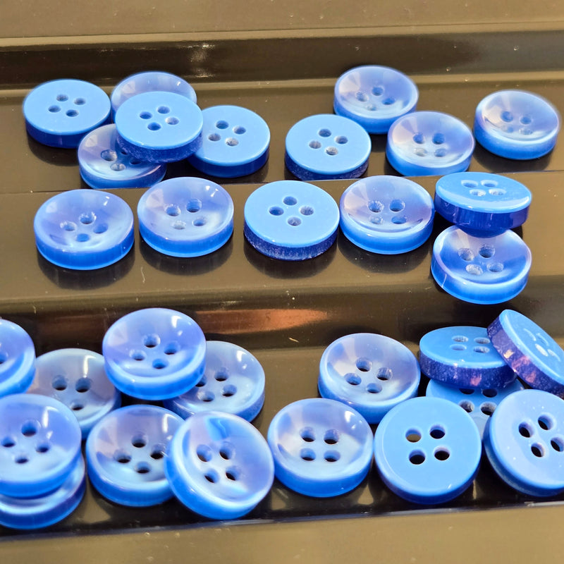 MajorCrafts 80pcs 11.5mm Royal Blue Pearlescent 4 Holes High-Grade Round Resin Small Sewing Buttons