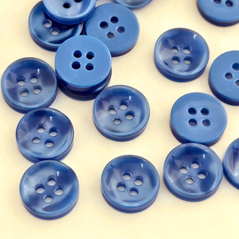 MajorCrafts 80pcs 11.5mm Royal Blue Pearlescent 4 Holes High-Grade Round Resin Small Sewing Buttons