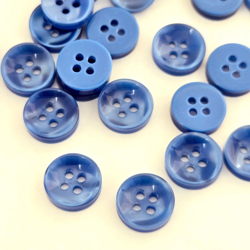 MajorCrafts 80pcs 11.5mm Royal Blue Pearlescent 4 Holes High-Grade Round Resin Small Sewing Buttons