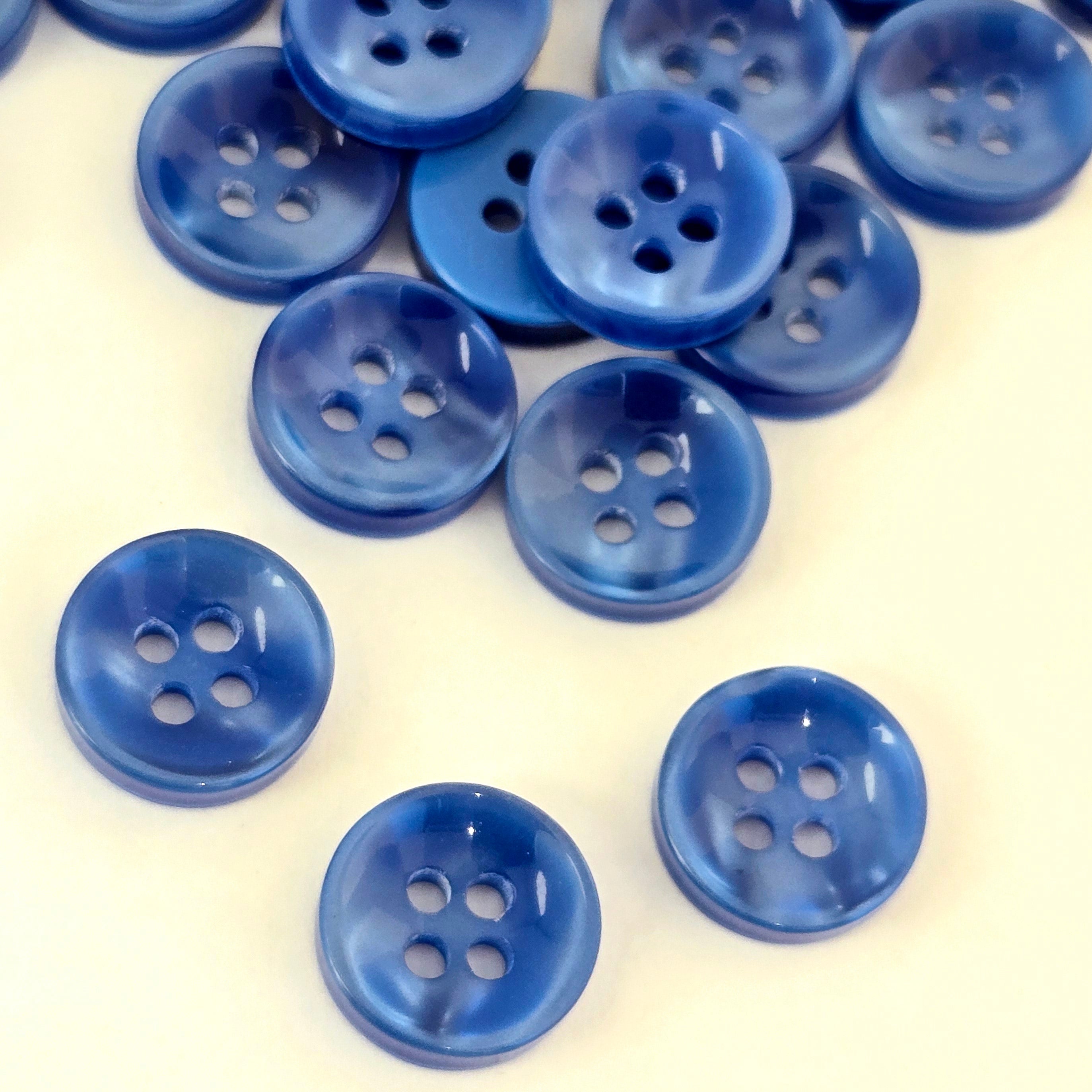 MajorCrafts 80pcs 11.5mm Royal Blue Pearlescent 4 Holes High-Grade Round Resin Small Sewing Buttons