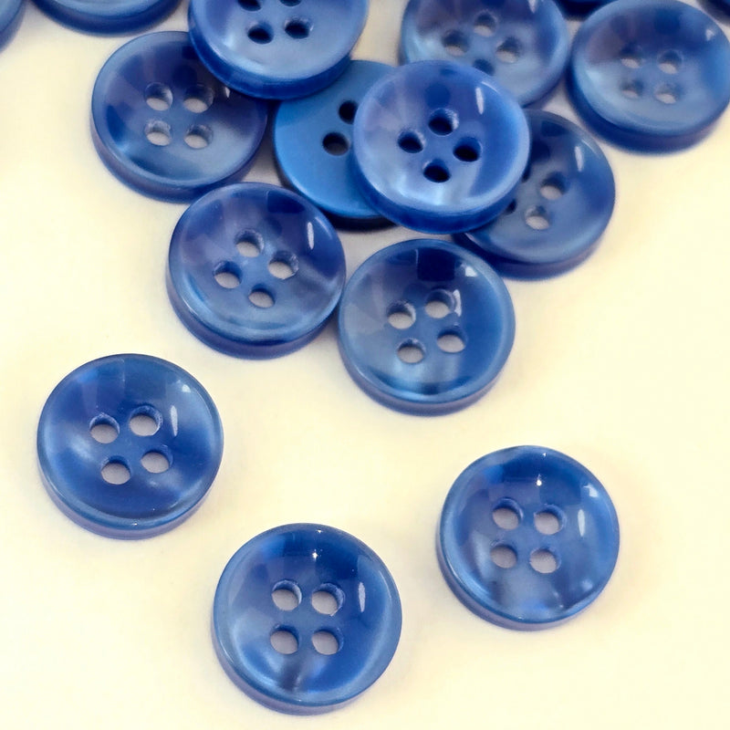 MajorCrafts 80pcs 11.5mm Royal Blue Pearlescent 4 Holes High-Grade Round Resin Small Sewing Buttons