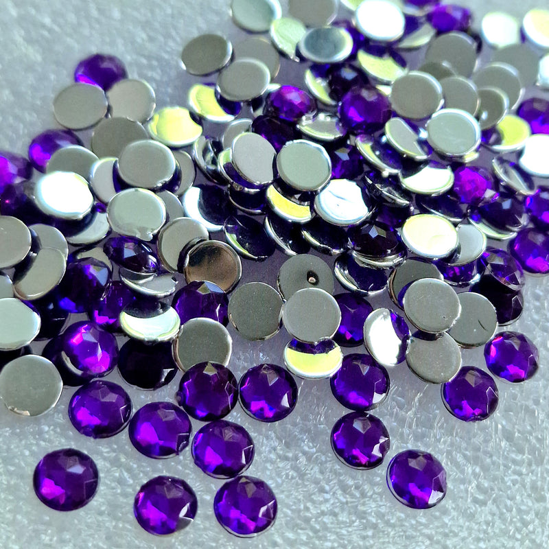 MajorCrafts 480pcs 6mm Royal Purple Facets Flat Back Round Acrylic Rhinestones