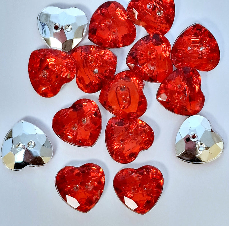 MajorCrafts 44pcs 13mm Ruby Red 2 Holes Heart Small Acrylic Sewing Buttons