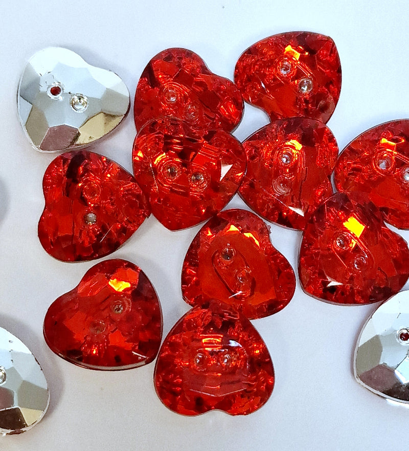 MajorCrafts 44pcs 13mm Ruby Red 2 Holes Heart Small Acrylic Sewing Buttons