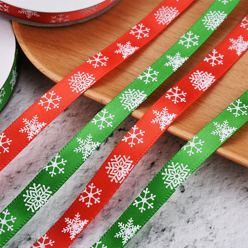 MajorCrafts 10mm 22metres Red & White Snowflakes Christmas Satin Fabric Ribbon Roll
