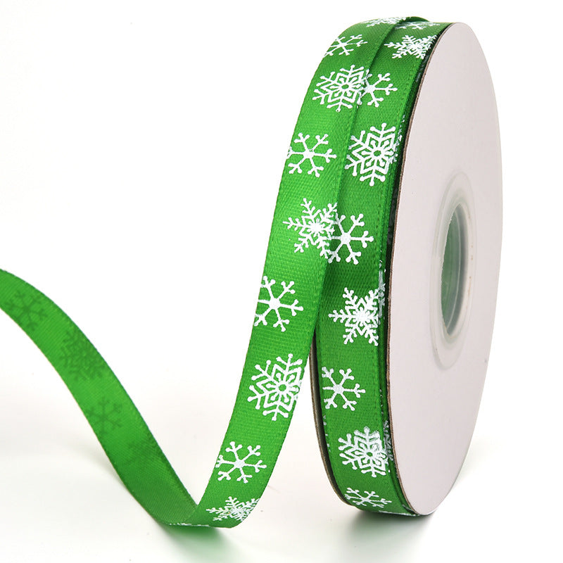 MajorCrafts 10mm 22metres Emerald Green & White Snowflakes Christmas Satin Fabric Ribbon Roll
