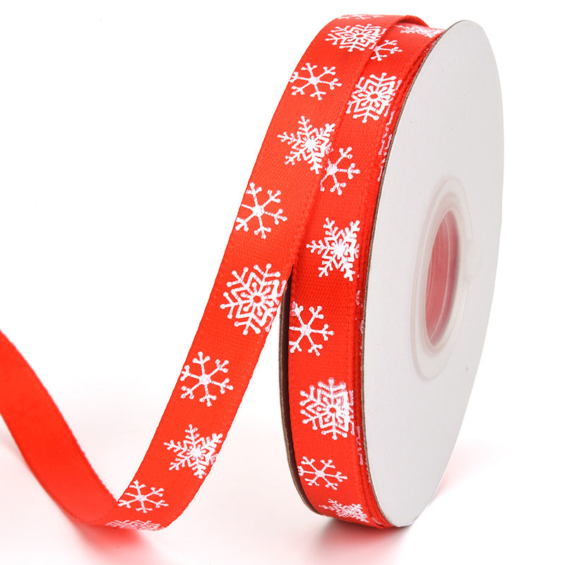 MajorCrafts 10mm 22metres Red & White Snowflakes Christmas Satin Fabric Ribbon Roll