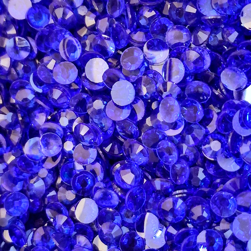 MajorCrafts Clear Sapphire Blue Flat Back Round 14 Facets Resin Rhinestones