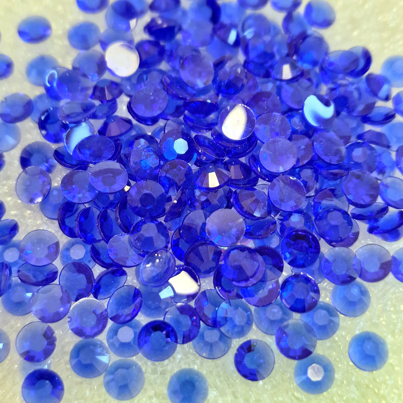 MajorCrafts Clear Sapphire Blue Flat Back Round 14 Facets Resin Rhinestones