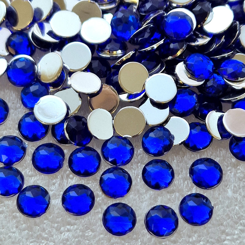 MajorCrafts 480pcs 6mm Sapphire Blue Facets Flat Back Round Acrylic Rhinestones