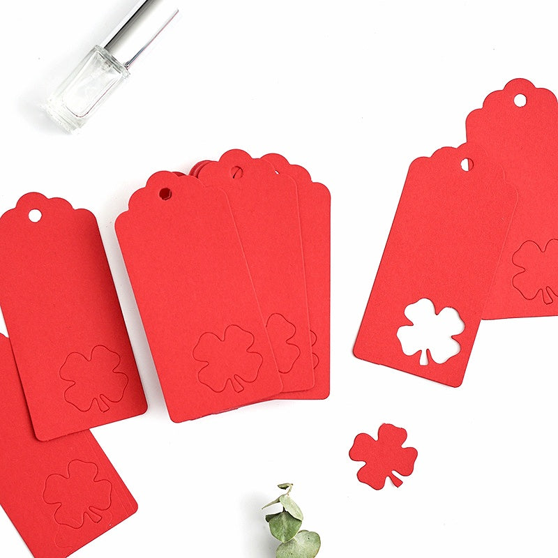 MajorCrafts 50pcs 9.5x4.5cm Red with Clover Pattern Blank Gift Tags