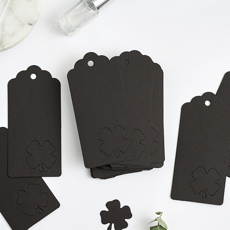 MajorCrafts 50pcs 9.5x4.5cm Black with Clover Pattern Blank Gift Tags