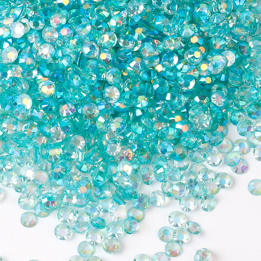 MajorCrafts Clear Aqua Blue AB Flat Back Round 14 Facets Resin Rhinestones T41