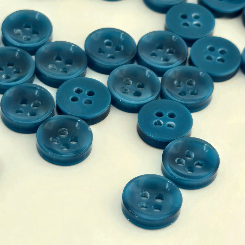 MajorCrafts 80pcs 11.5mm Teal Blue Pearlescent 4 Holes High-Grade Round Resin Small Sewing Buttons