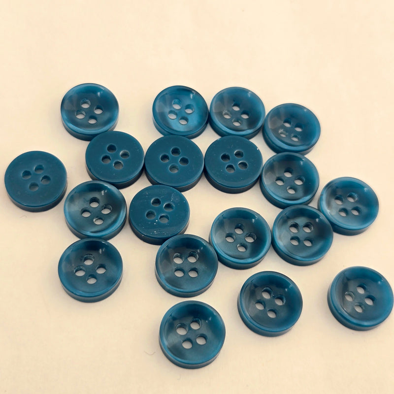 MajorCrafts 80pcs 11.5mm Teal Blue Pearlescent 4 Holes High-Grade Round Resin Small Sewing Buttons