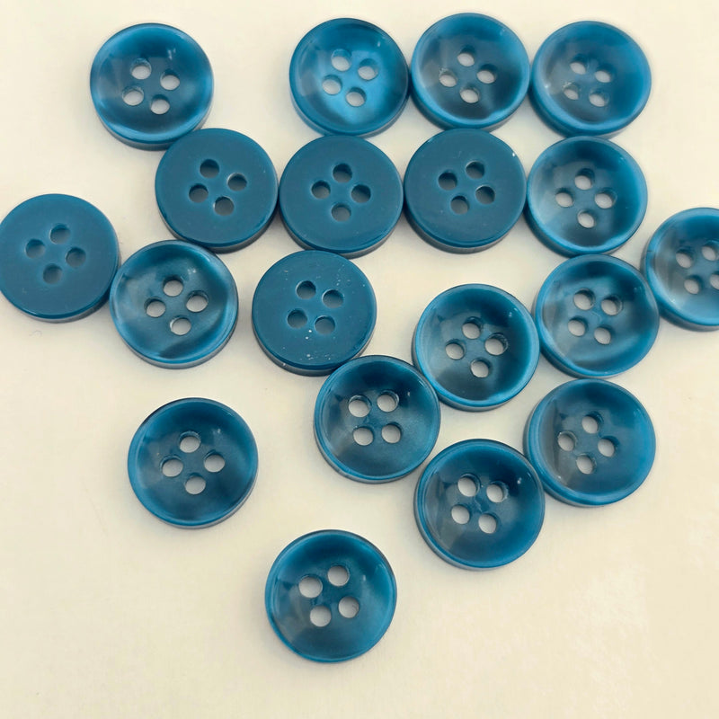 MajorCrafts 80pcs 11.5mm Teal Blue Pearlescent 4 Holes High-Grade Round Resin Small Sewing Buttons