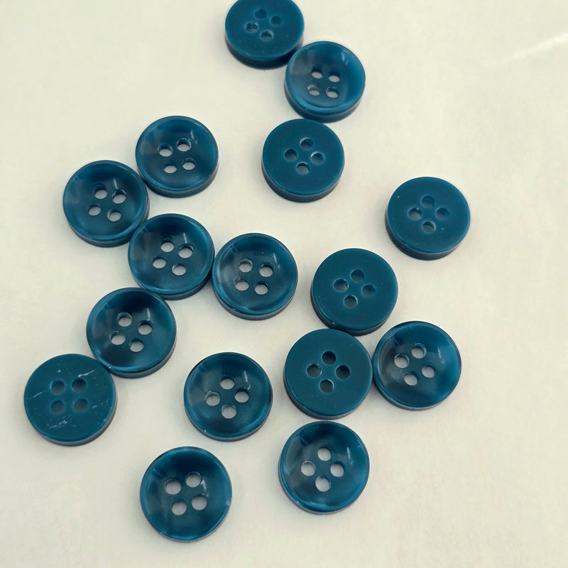MajorCrafts 80pcs 11.5mm Teal Blue Pearlescent 4 Holes High-Grade Round Resin Small Sewing Buttons