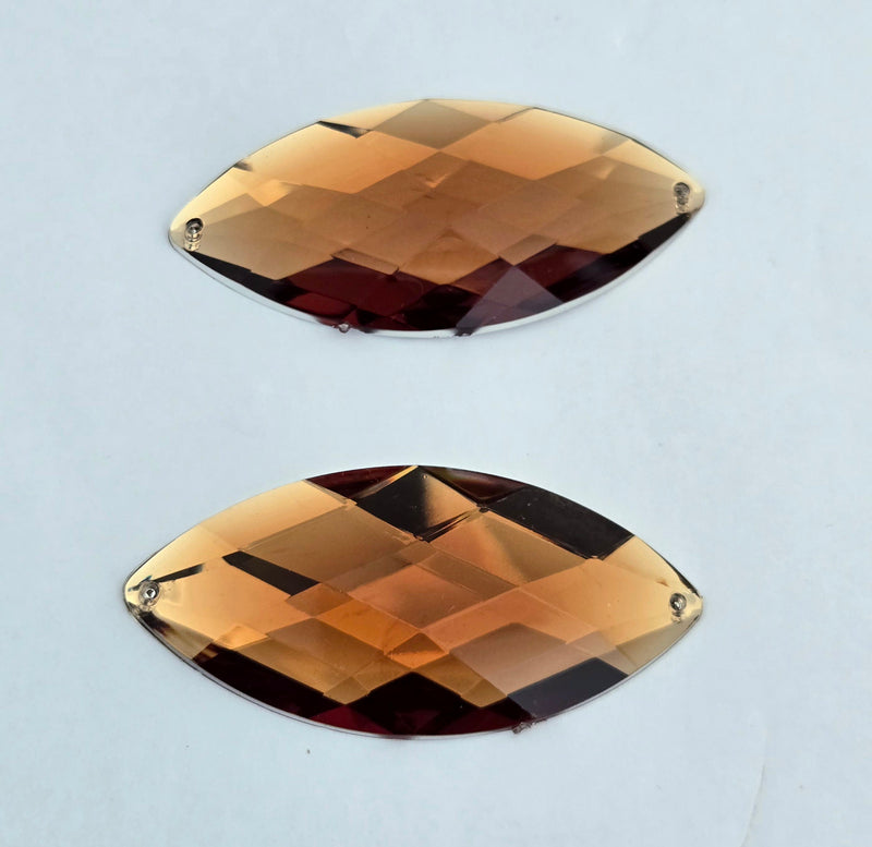 MajorCrafts 4pcs 62x30mm Topaz Brown Flat Back Sew-on Navette Horse Eye Large Acrylic Rhinestones Gems
