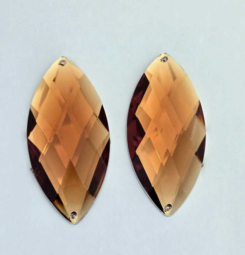 MajorCrafts 4pcs 62x30mm Topaz Brown Flat Back Sew-on Navette Horse Eye Large Acrylic Rhinestones Gems