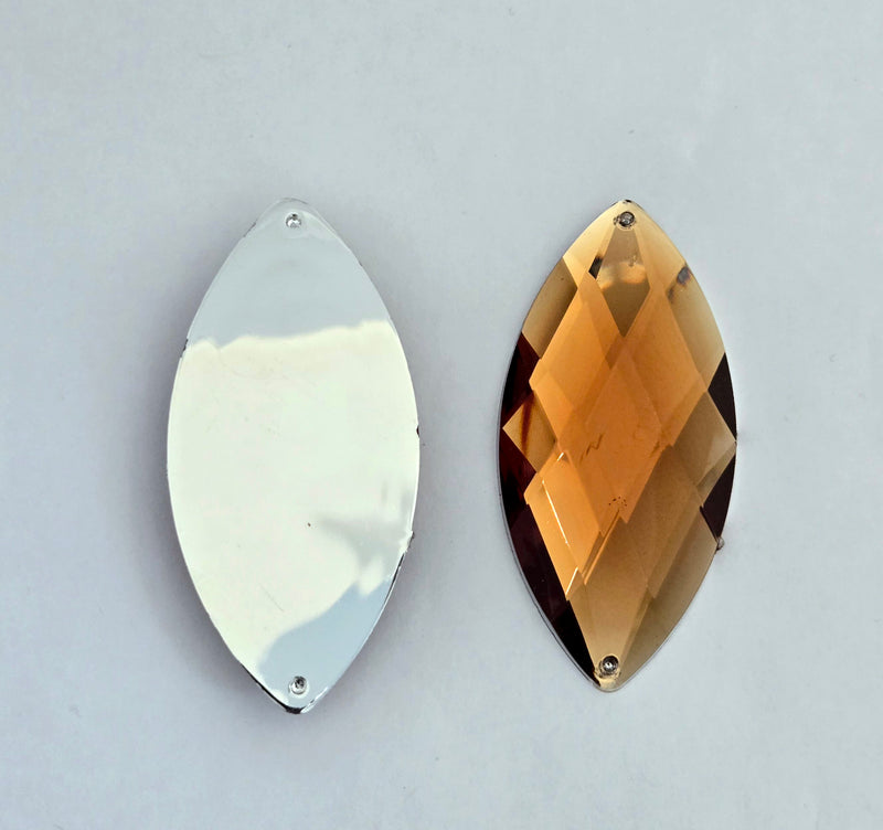 MajorCrafts 4pcs 62x30mm Topaz Brown Flat Back Sew-on Navette Horse Eye Large Acrylic Rhinestones Gems
