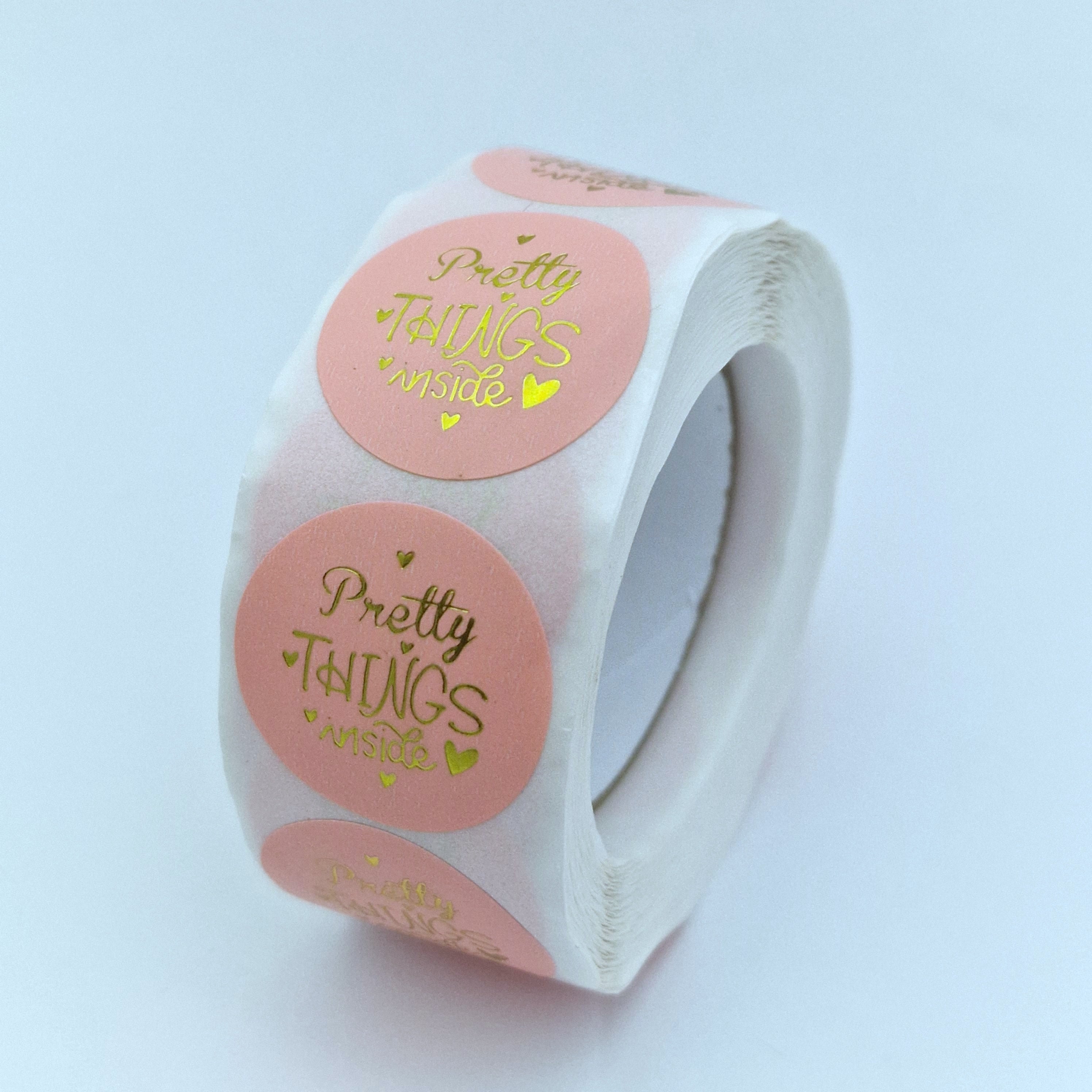 MajorCrafts 500 Labels per roll 2.5cm 1" wide Pink & Gold 'Pretty Things Inside' Printed Round Stickers V003