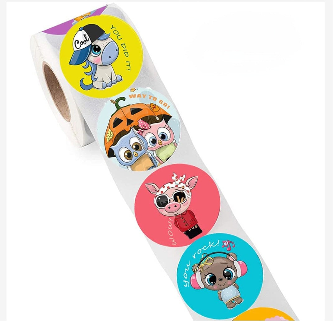 MajorCrafts 500 Labels per roll 38mm 1.5" wide Multicoloured Kids Motivation Round Stickers V067