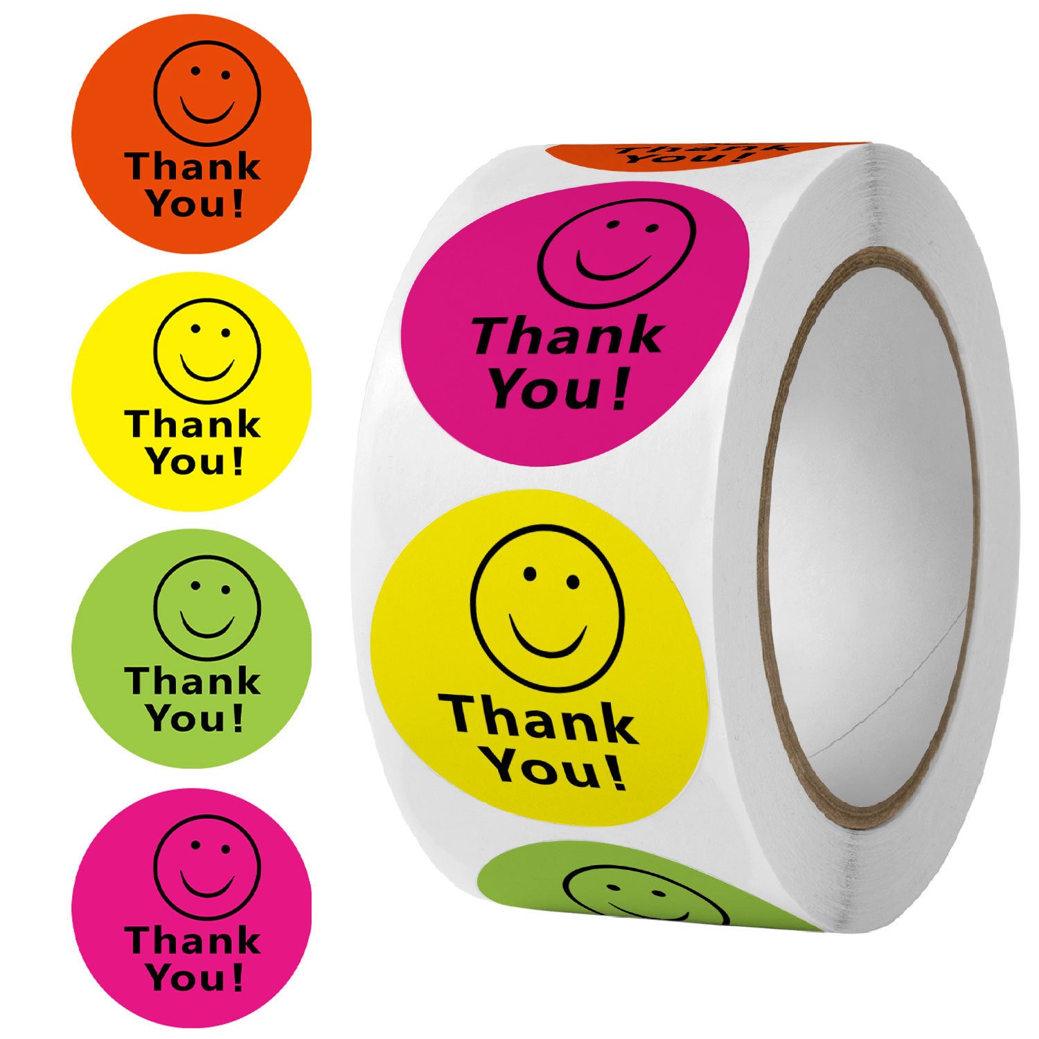 MajorCrafts 500 Labels per roll 2.5cm 1" wide Multicoloured Smiley 'Thank You' Printed Round Stickers V057
