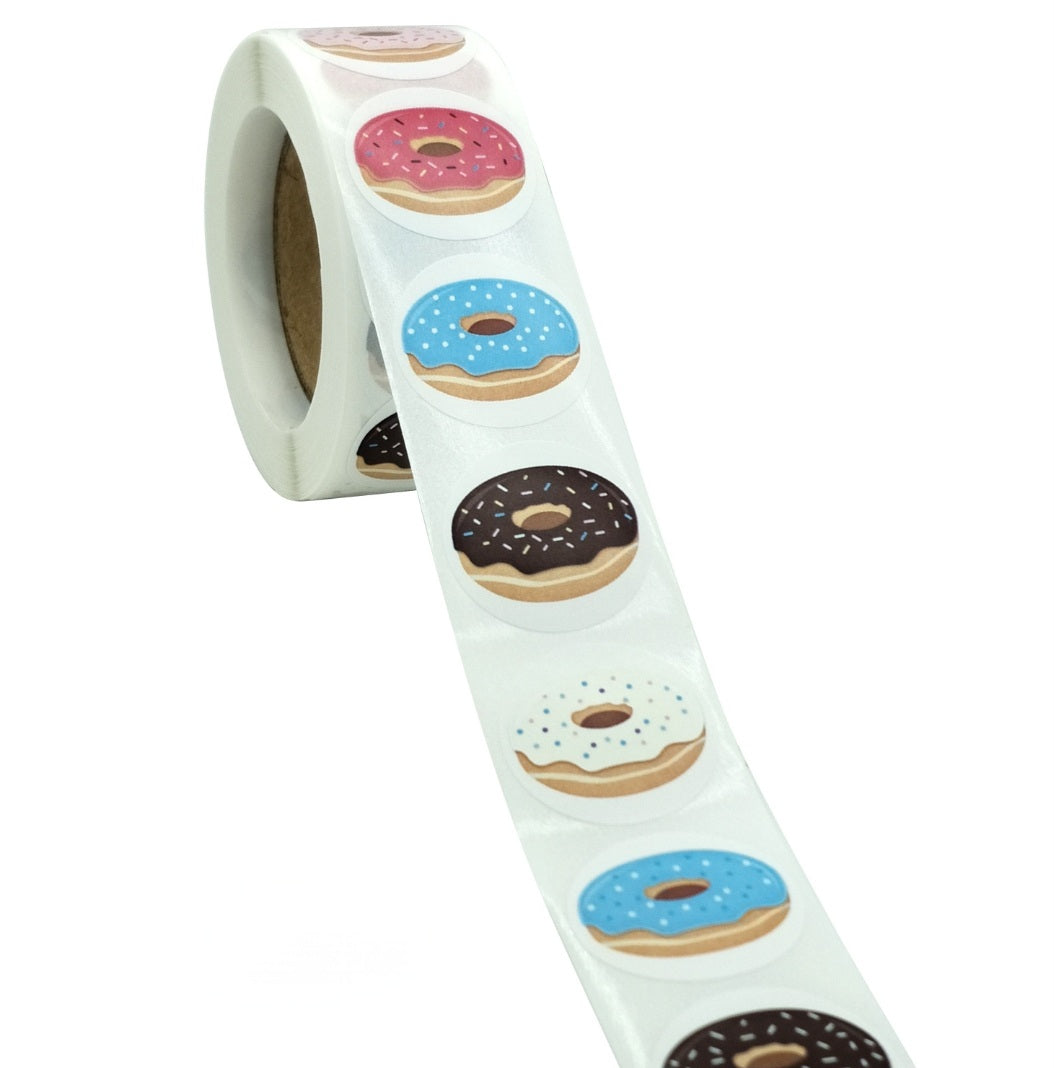 MajorCrafts 500 Labels per roll 2.5cm 1" wide Multicoloured ' Ring Donuts' Printed Round Stickers V150
