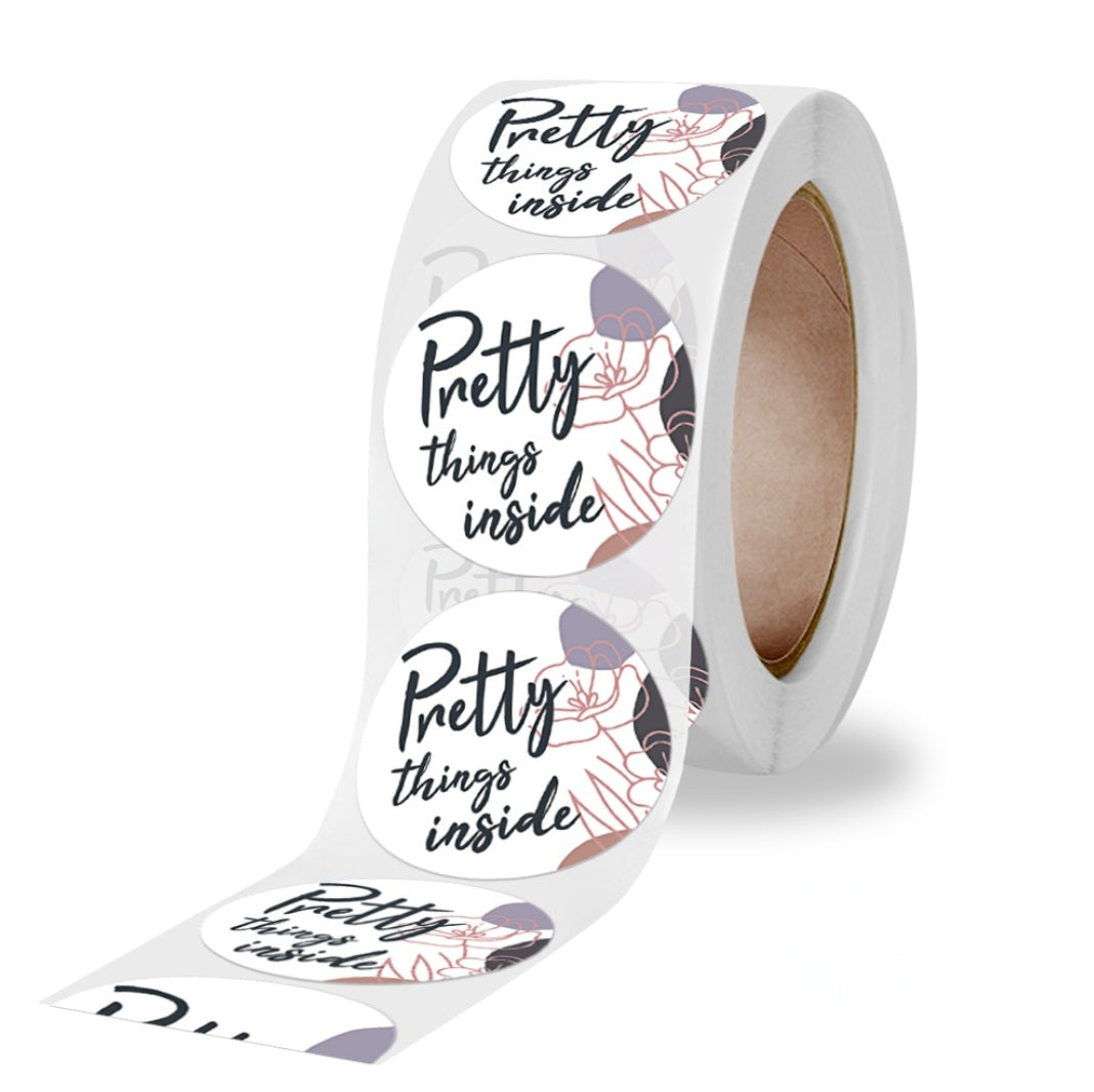 MajorCrafts 500 Labels per roll 2.5cm 1" wide Black & White 'Pretty Things Inside' Printed Round Stickers V151