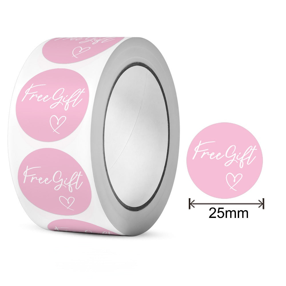 MajorCrafts 500 Labels per roll 25mm 1" wide Light Pink 'Free Gift' Printed Round Stickers V154