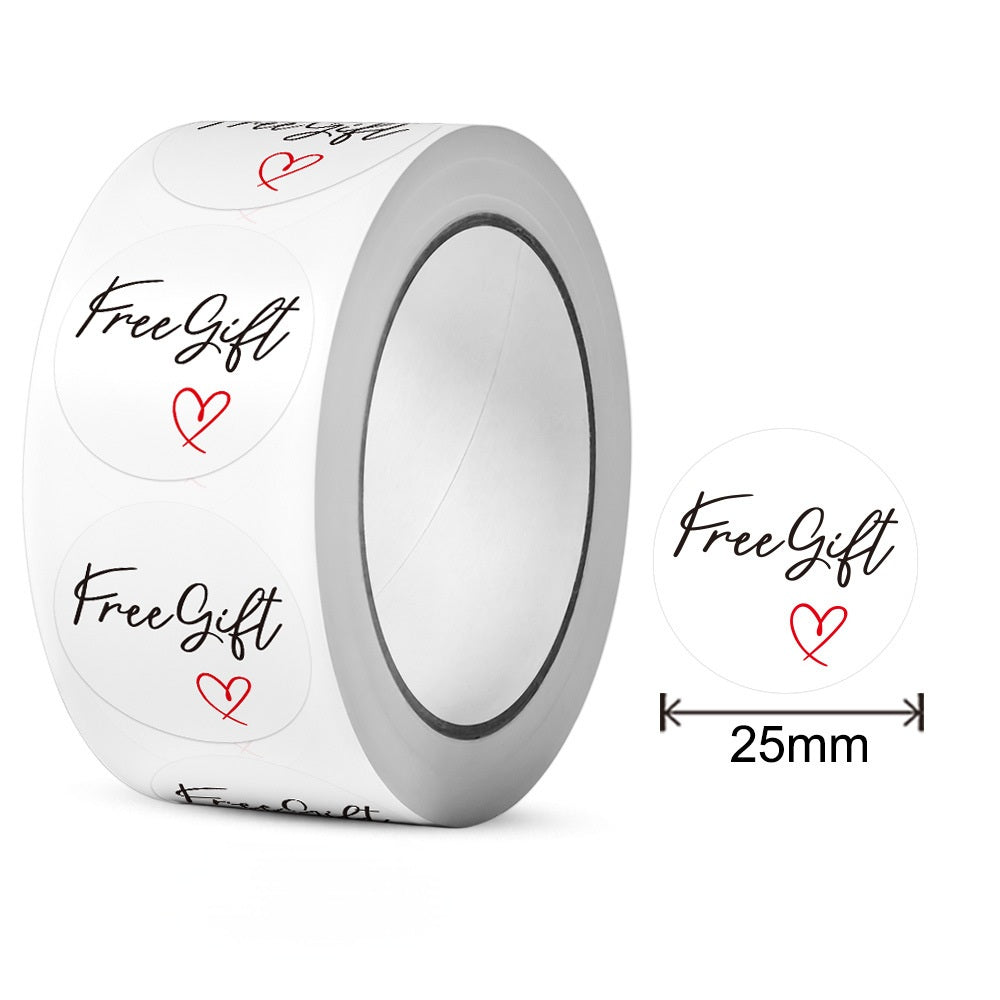 MajorCrafts 500 Labels per roll 25mm 1" wide White 'Free Gift' Printed Round Stickers V155