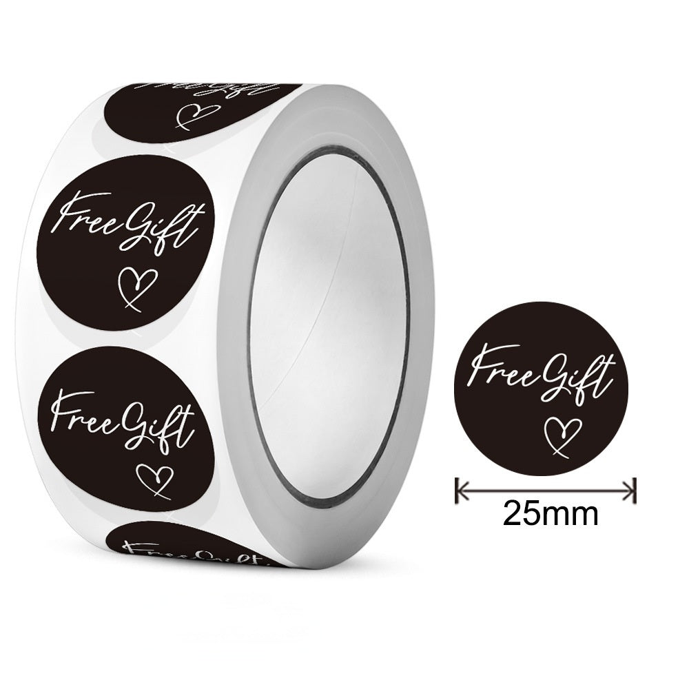 MajorCrafts 500 Labels per roll 25mm 1" wide Black 'Free Gift' Printed Round Stickers V158