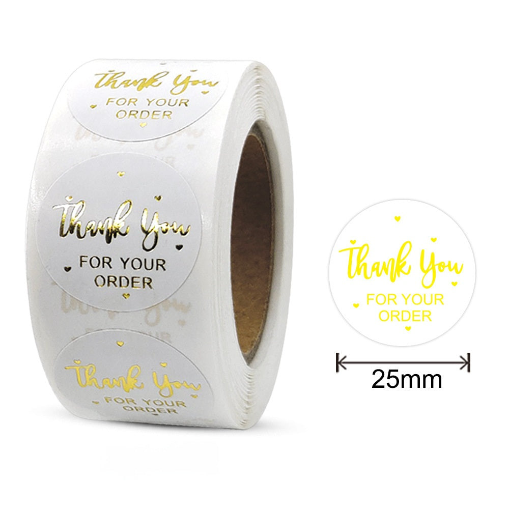 MajorCrafts 500 Labels per roll 2.5cm 1" wide White & Gold 'Thank You For Your Order' Printed Round Stickers V175