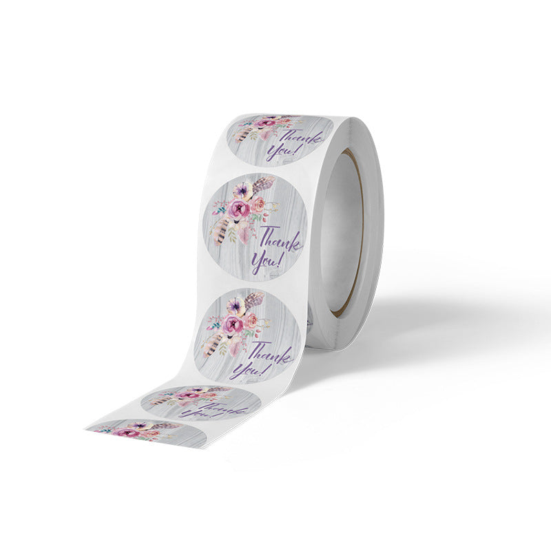 MajorCrafts 500 Labels per roll 2.5cm 1" wide Purple Floral 'Thank You' Printed Round Stickers V180