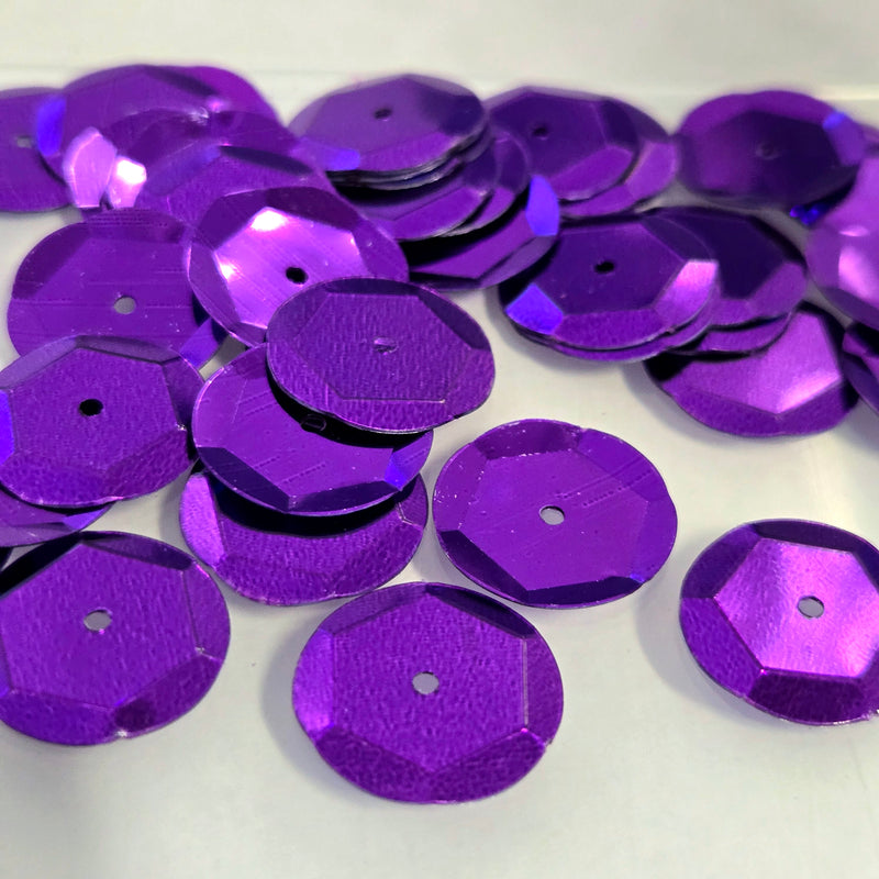 MajorCrafts 15mm 40grams 600pcs Violet Purple Metallic Round Sew-On Cup Sequins